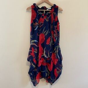 Katie Rayon Cotton Floral Chiffon Mini Dress Black Red Sleeveless Romantic